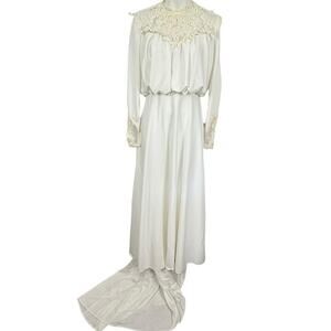 JC Penney Fashions Vintage Wedding Dress Train Long Sleeve Blouson Union Tag M